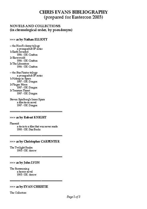 Chris Evans Bibliography